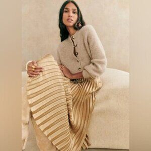 NEW Sezane Dune Midi Pleated Skirt Gold | Size 36 / US 4
